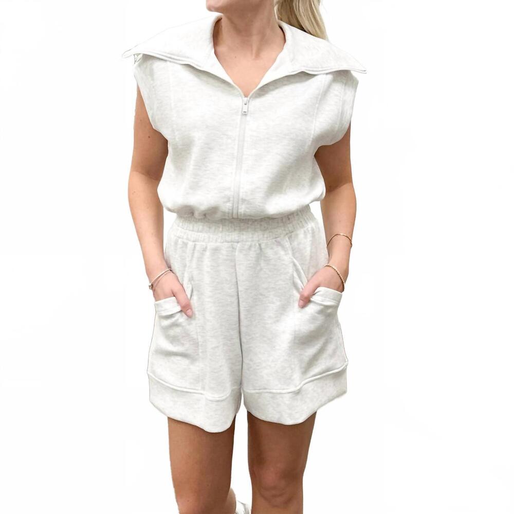 NEW RAE MODE luxe cap sleeve romper in heather gray